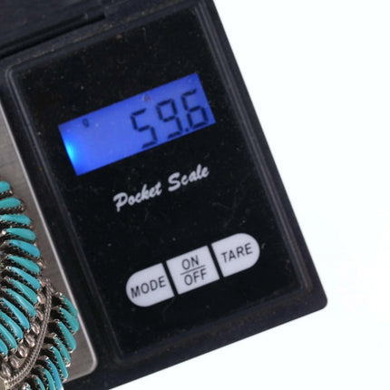 6.5" Large Vintage Zuni Needlepoint sterling/turquoise cuff bracelet - Estate Fresh Austin