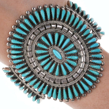6.5" Large Vintage Zuni Needlepoint sterling/turquoise cuff bracelet - Estate Fresh Austin