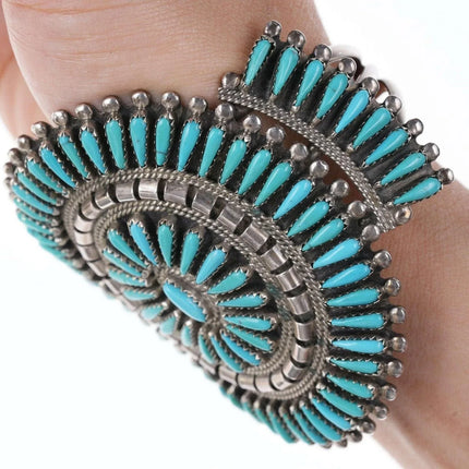 6.5" Large Vintage Zuni Needlepoint sterling/turquoise cuff bracelet - Estate Fresh Austin