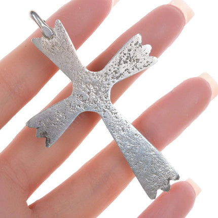 Large Vintage Zuni sterling silver sunface inlay Cross pendant - Estate Fresh Austin