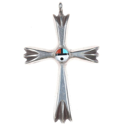 Large Vintage Zuni sterling silver sunface inlay Cross pendant - Estate Fresh Austin