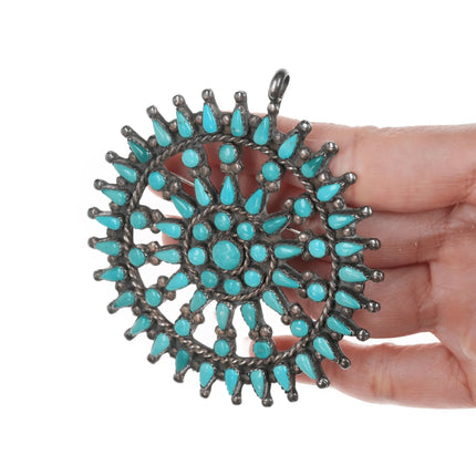 Large Vintage Zuni Silver Wagon wheel turquoise pendant/pin - Estate Fresh Austin
