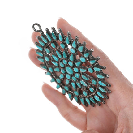 Large Vintage Zuni Silver Wagon wheel turquoise pendant/pin - Estate Fresh Austin