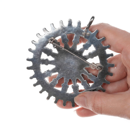 Large Vintage Zuni Silver Wagon wheel turquoise pendant/pin - Estate Fresh Austin