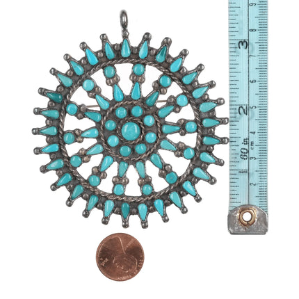 Large Vintage Zuni Silver Wagon wheel turquoise pendant/pin - Estate Fresh Austin