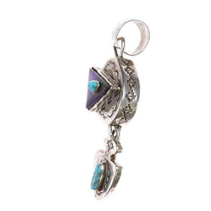 Large Virgil Reeder Navajo Sugilite, turquoise sterling masterpiece pendant - Estate Fresh Austin