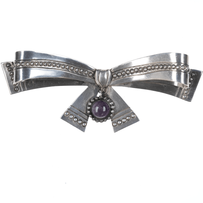 Large William Spratling sterling bow pin with amethyst - Estate Fresh Austin