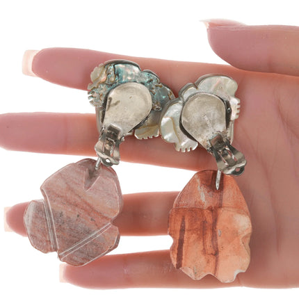 Large Zuni sterling carved frog fetish clip-on earrings - Estate Fresh Austin