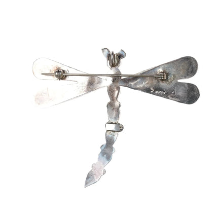 Large Zuni sterling dragonfly pendant turquoise, jet, coral, shell inlay - Estate Fresh Austin