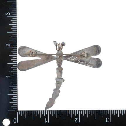 Large Zuni sterling dragonfly pendant turquoise, jet, coral, shell inlay - Estate Fresh Austin