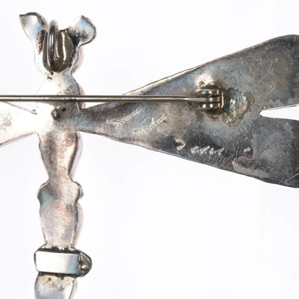 Large Zuni sterling dragonfly pendant turquoise, jet, coral, shell inlay - Estate Fresh Austin