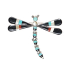 Large Zuni sterling dragonfly pendant turquoise, jet, coral, shell inlay - Estate Fresh Austin