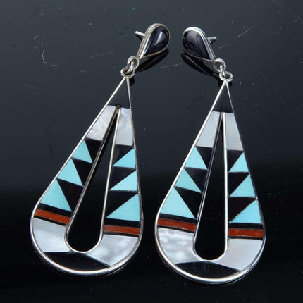 Large Zuni sterling multistone inlay earrings - Estate Fresh Austin