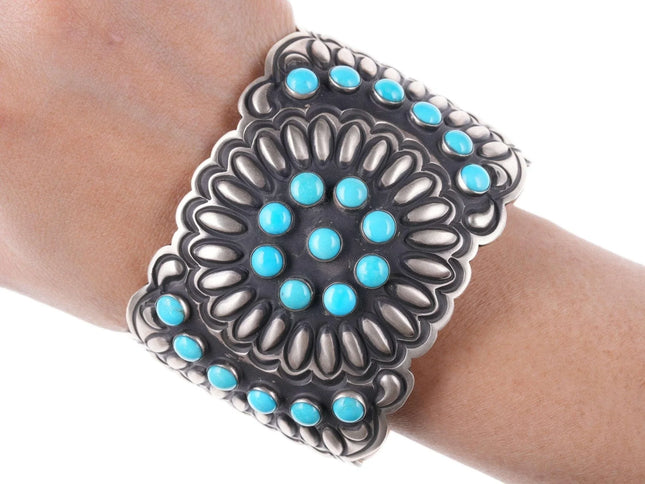 7.25" Leander Tahe Navajo Sterling and sleeping beauty turquoise bracelet - Estate Fresh Austin
