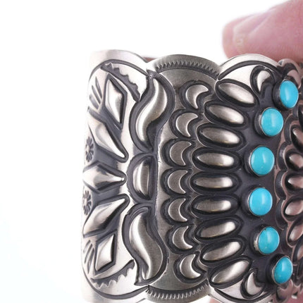 7.25" Leander Tahe Navajo Sterling and sleeping beauty turquoise bracelet - Estate Fresh Austin