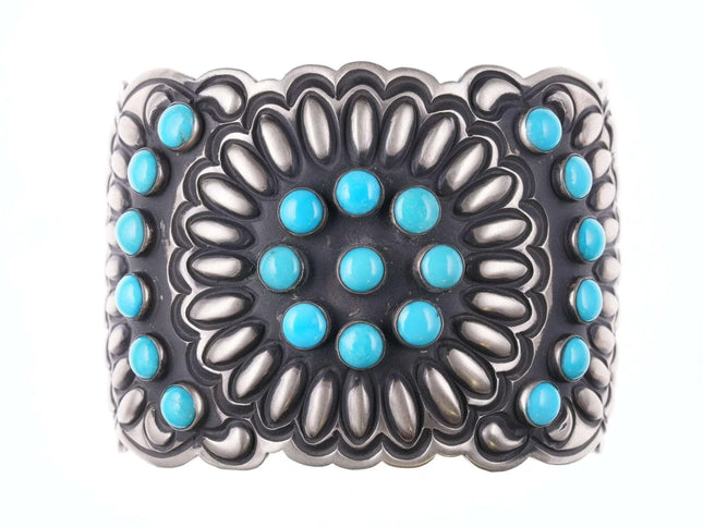 7.25" Leander Tahe Navajo Sterling and sleeping beauty turquoise bracelet - Estate Fresh Austin