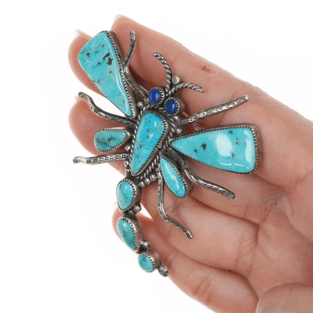 Leonard Maloney Navao Sterling and turquoise Dragonfly pin with lapis eyes - Estate Fresh Austin