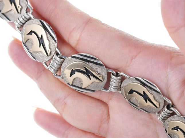Leonard Platero Navajo for MM Rogers 14K Gold/Sterling Silver Bear Link Bracelet - Estate Fresh Austin