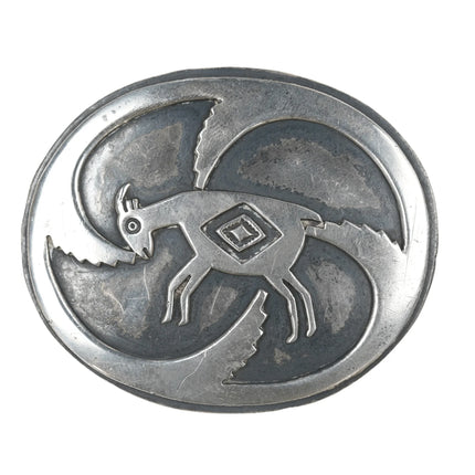 Lewis Lomay (1913-1996) Hopi Modernist overlay goat belt buckle - Estate Fresh Austin