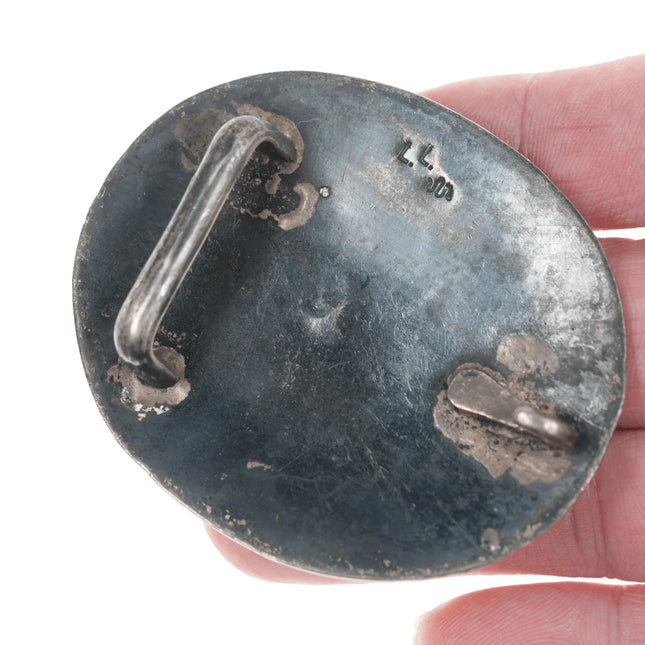 Lewis Lomay (1913-1996) Hopi Modernist overlay goat belt buckle - Estate Fresh Austin