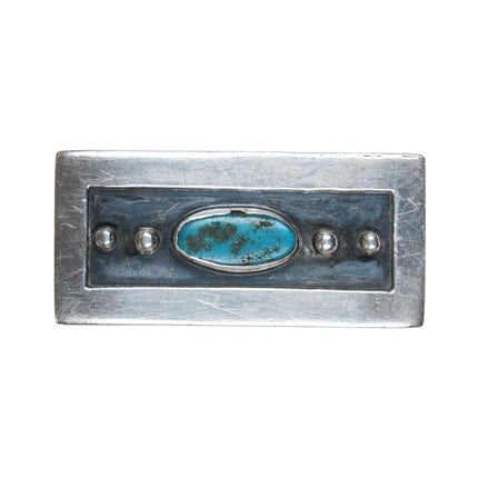 Lewis Lomay (1913 - 1996) Hopi Modernist sterling belt buckle with turquoise - Estate Fresh Austin