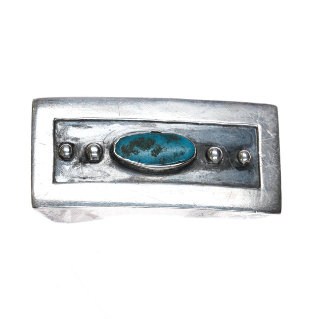 Lewis Lomay (1913 - 1996) Hopi Modernist sterling belt buckle with turquoise - Estate Fresh Austin