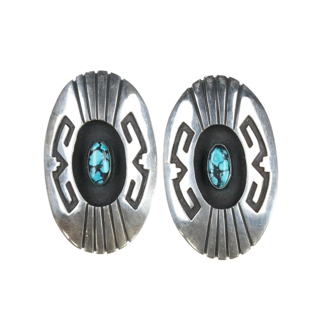 lg 50's-60's Navajo sterling high grade natural turquoise clip-on earrings - Estate Fresh Austin