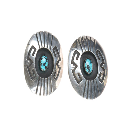 lg 50's - 60's Navajo sterling high grade natural turquoise clip - on earrings - Estate Fresh Austin