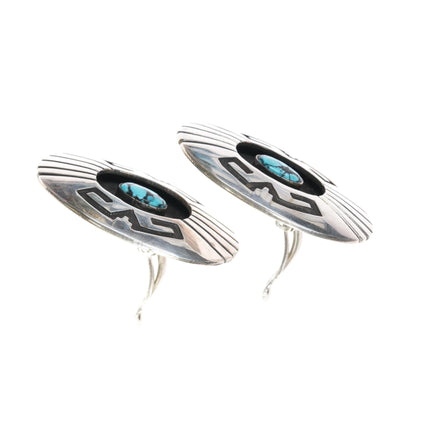 lg 50's - 60's Navajo sterling high grade natural turquoise clip - on earrings - Estate Fresh Austin