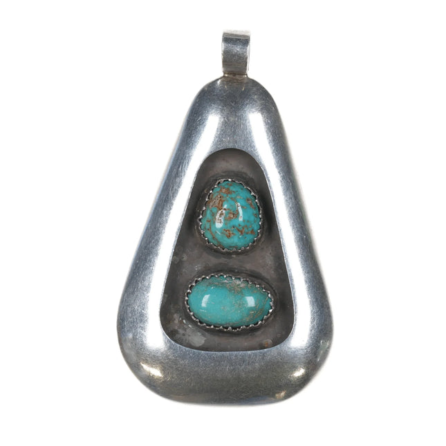 LGS Vintage Native American Modernist silver pendant with turquoise - Estate Fresh Austin