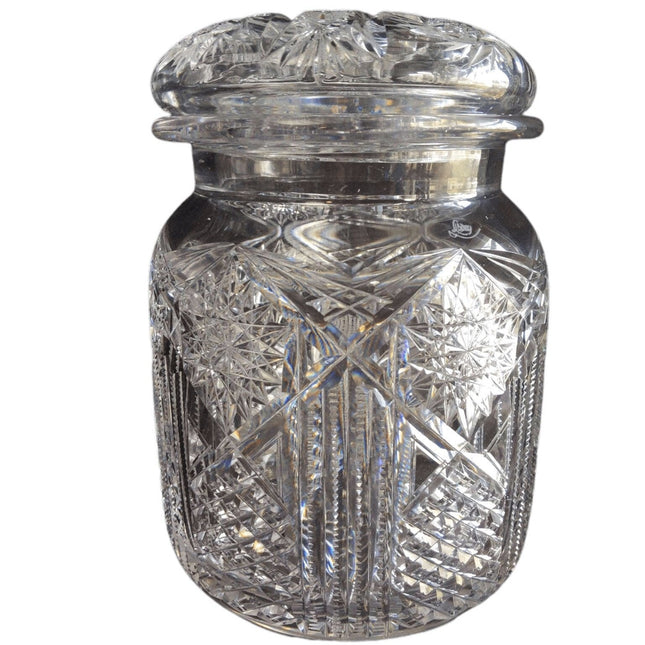 Libbey American Brilliant Period Cut Glass Cigar Jar Humidor 8.25" x 5.5" - Estate Fresh Austin