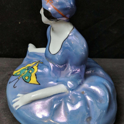 Lid for Figural Noritake Art Deco Powder Jar Woman Flapper Blue Lustre Butterfli - Estate Fresh Austin