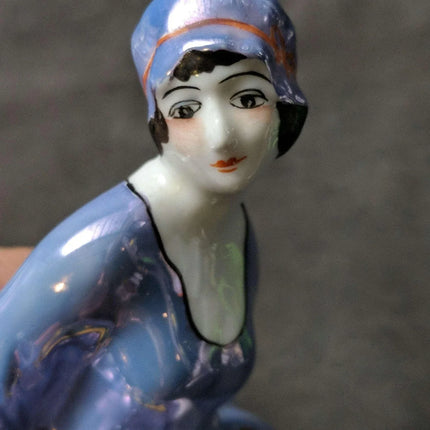 Lid for Figural Noritake Art Deco Powder Jar Woman Flapper Blue Lustre Butterfli - Estate Fresh Austin