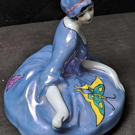 Lid for Figural Noritake Art Deco Powder Jar Woman Flapper Blue Lustre Butterfli - Estate Fresh Austin