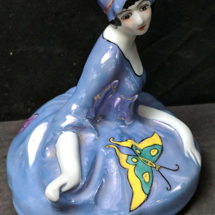 Lid for Figural Noritake Art Deco Powder Jar Woman Flapper Blue Lustre Butterfli - Estate Fresh Austin