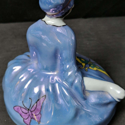 Lid for Figural Noritake Art Deco Powder Jar Woman Flapper Blue Lustre Butterfli - Estate Fresh Austin