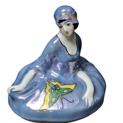 Lid for Figural Noritake Art Deco Powder Jar Woman Flapper Blue Lustre Butterfli - Estate Fresh Austin