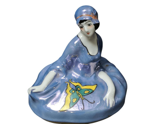 Lid for Figural Noritake Art Deco Powder Jar Woman Flapper Blue Lustre Butterfli - Estate Fresh Austin