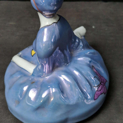 Lid for Figural Noritake Art Deco Powder Jar Woman Flapper Blue Lustre Butterfli - Estate Fresh Austin