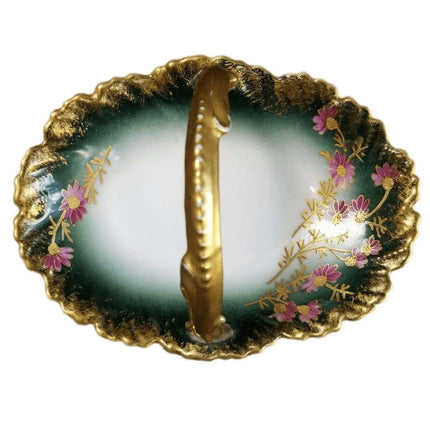 Limoges basket hand painted flowers and heavy gold c.1910 6.625" wide x 3.5" tal - Estate Fresh Austin