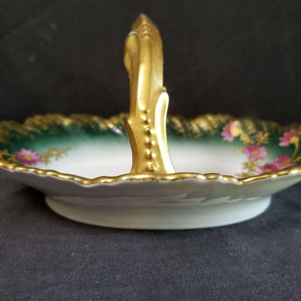 Limoges basket hand painted flowers and heavy gold c.1910 6.625" wide x 3.5" tal - Estate Fresh Austin