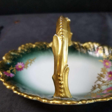 Limoges basket hand painted flowers and heavy gold c.1910 6.625" wide x 3.5" tal - Estate Fresh Austin