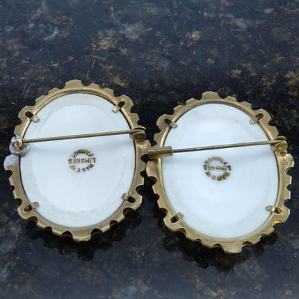 Limoges France Porcelain Portrait Brooch Pair c1950's pin - Estate Fresh Austin