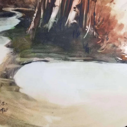 Limoges Porcelain Plaque Artist Signed and Dated 1920 11.75" woodland Scene T&V - Estate Fresh Austin