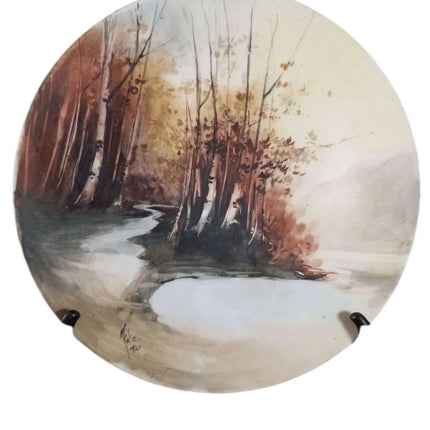 Limoges Porcelain Plaque Artist Signed and Dated 1920 11.75" woodland Scene T&V - Estate Fresh Austin