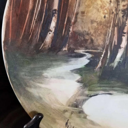 Limoges Porcelain Plaque Artist Signed and Dated 1920 11.75" woodland Scene T&V - Estate Fresh Austin