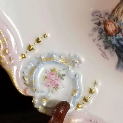 Limoges Portrait Cabinet Plate T.V. Heavily embossed gold 8.5" - Estate Fresh Austin