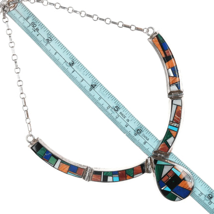 L/M Navajo sterling multi-stone intarsia inlay bib necklace - Estate Fresh Austin