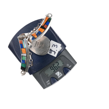 L/M Navajo sterling multi-stone intarsia inlay bib necklace - Estate Fresh Austin