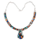 L/M Navajo sterling multi-stone intarsia inlay bib necklace - Estate Fresh Austin